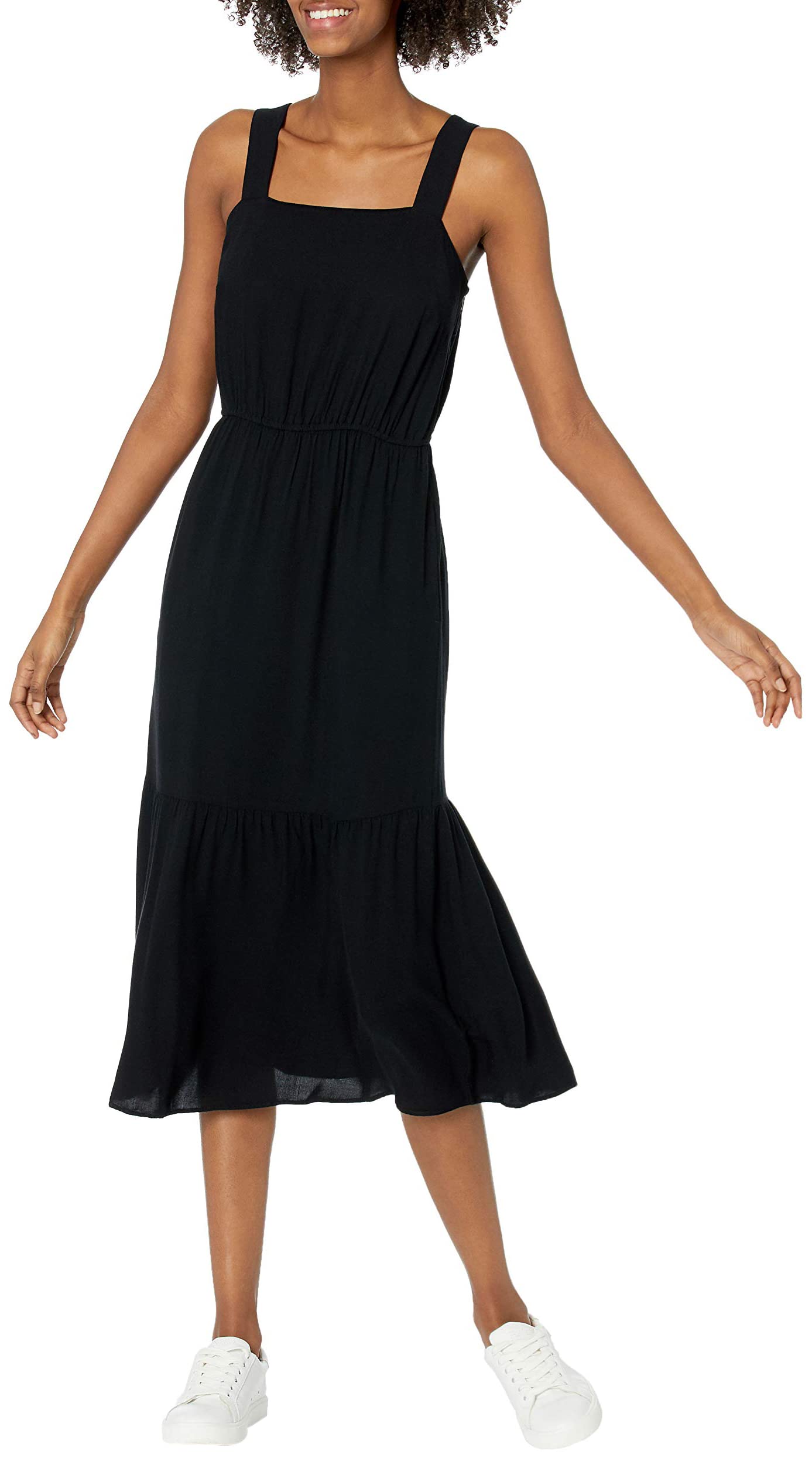 Amazon Essentials Women's Fluid Twill Tiered Midi Summer Dress - Flowy Casual Sundress for Beach, Vacation & Everyday Wear