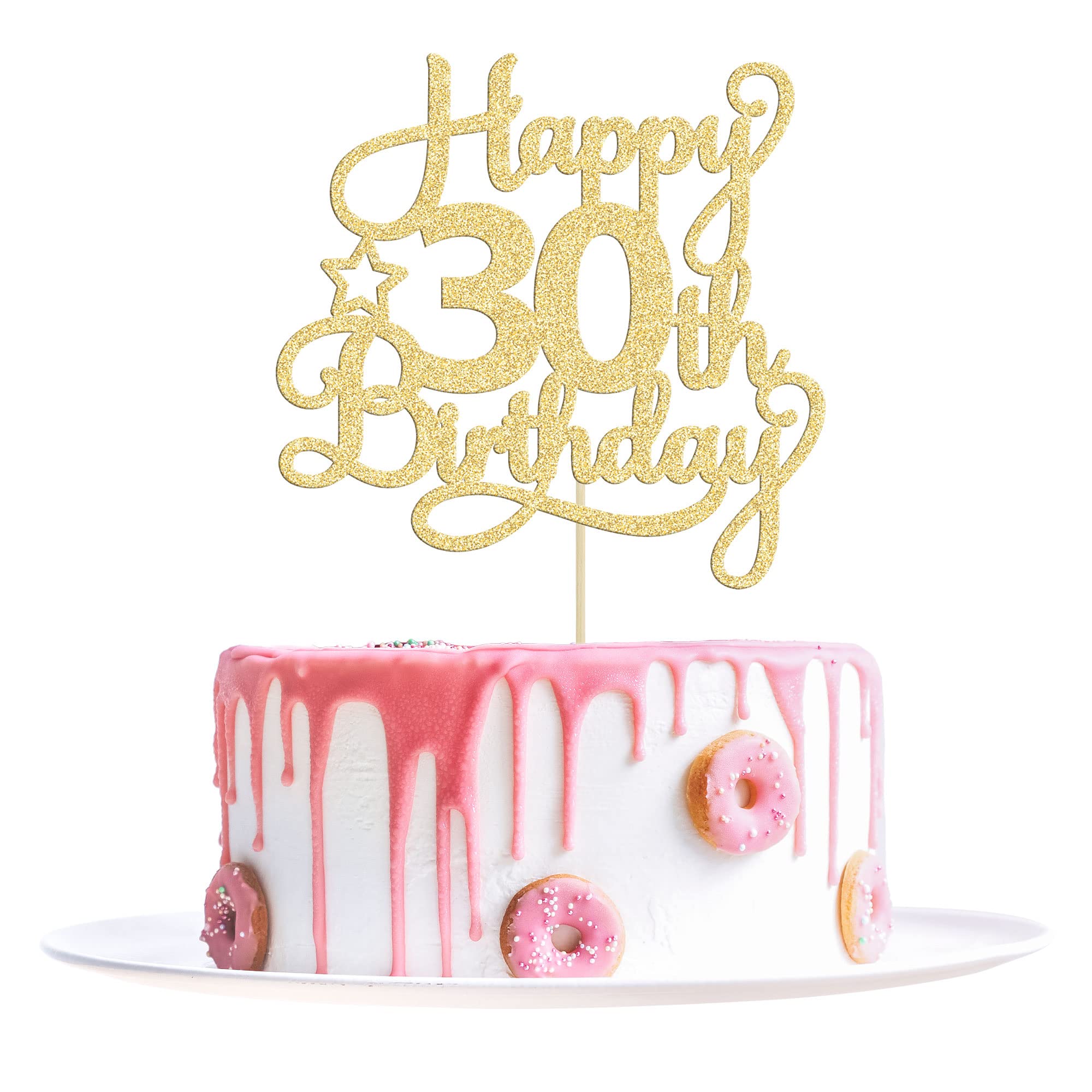 30th Birthday Cake Topper - Gold Glitter '30 & Fabulous' Cake Decorations for 30th Birthday Party | Cheers to 30 Years Anniversary Celebration | Perfect for Cakes, Cupcakes & Dessert Tables