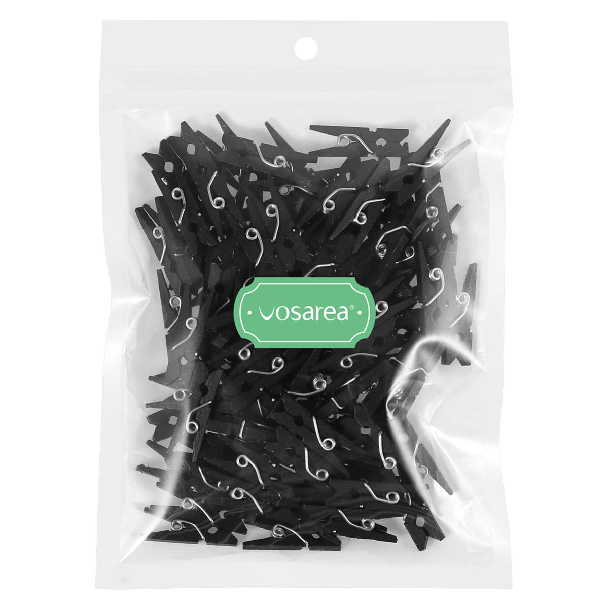 VOSAREA 100PCS Black Wooden Clothespins - Mini Multipurpose Pegs for Photos, Paper, Clothing & Artwork Organization - Perfect for Scrapbooking, Bulletin Boards & DIY Crafts