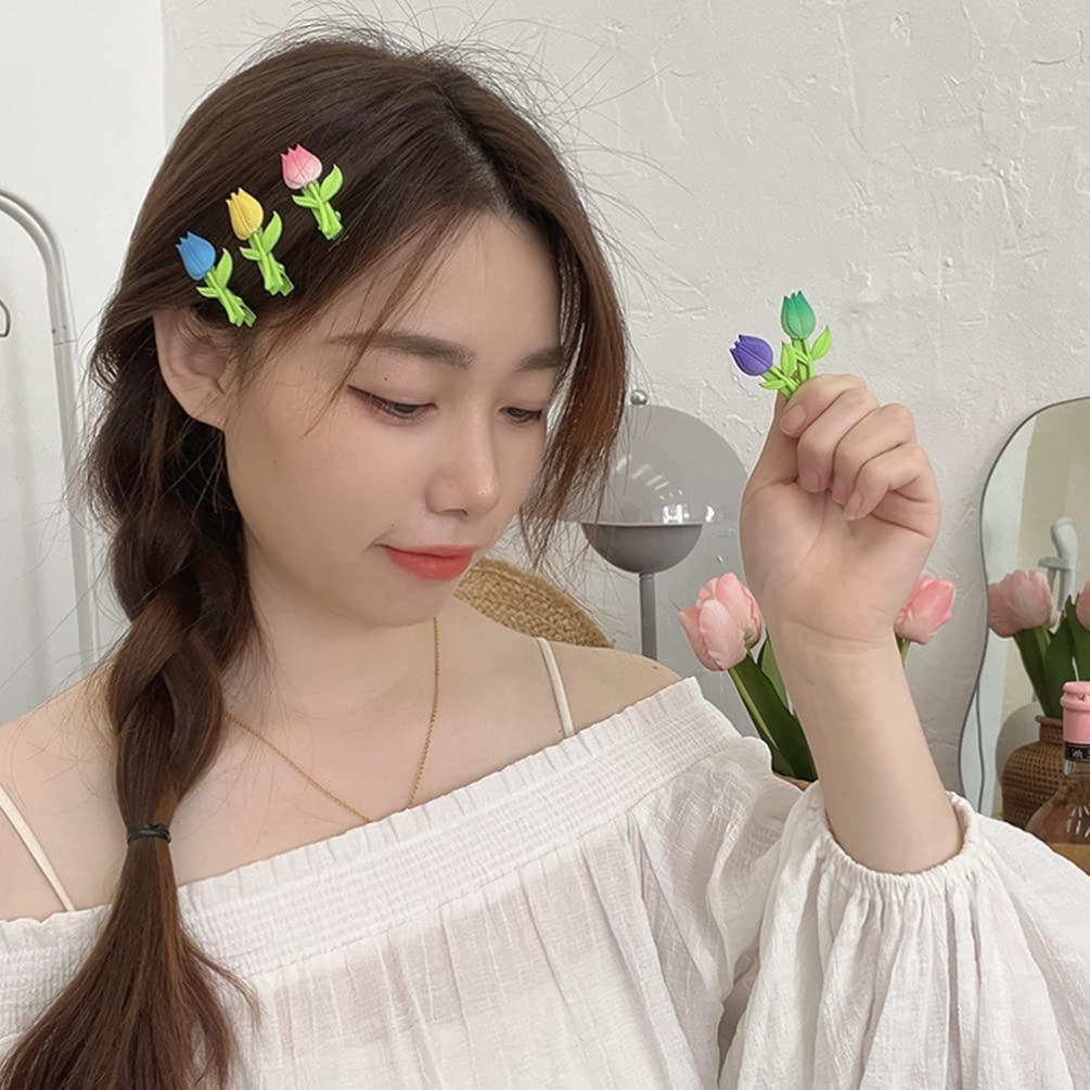 5pcs Tulip Hair Clips for Women & Girls - Floral Hair Accessories with Artificial Flowers - Perfect for Weddings, Parties & Everyday Style