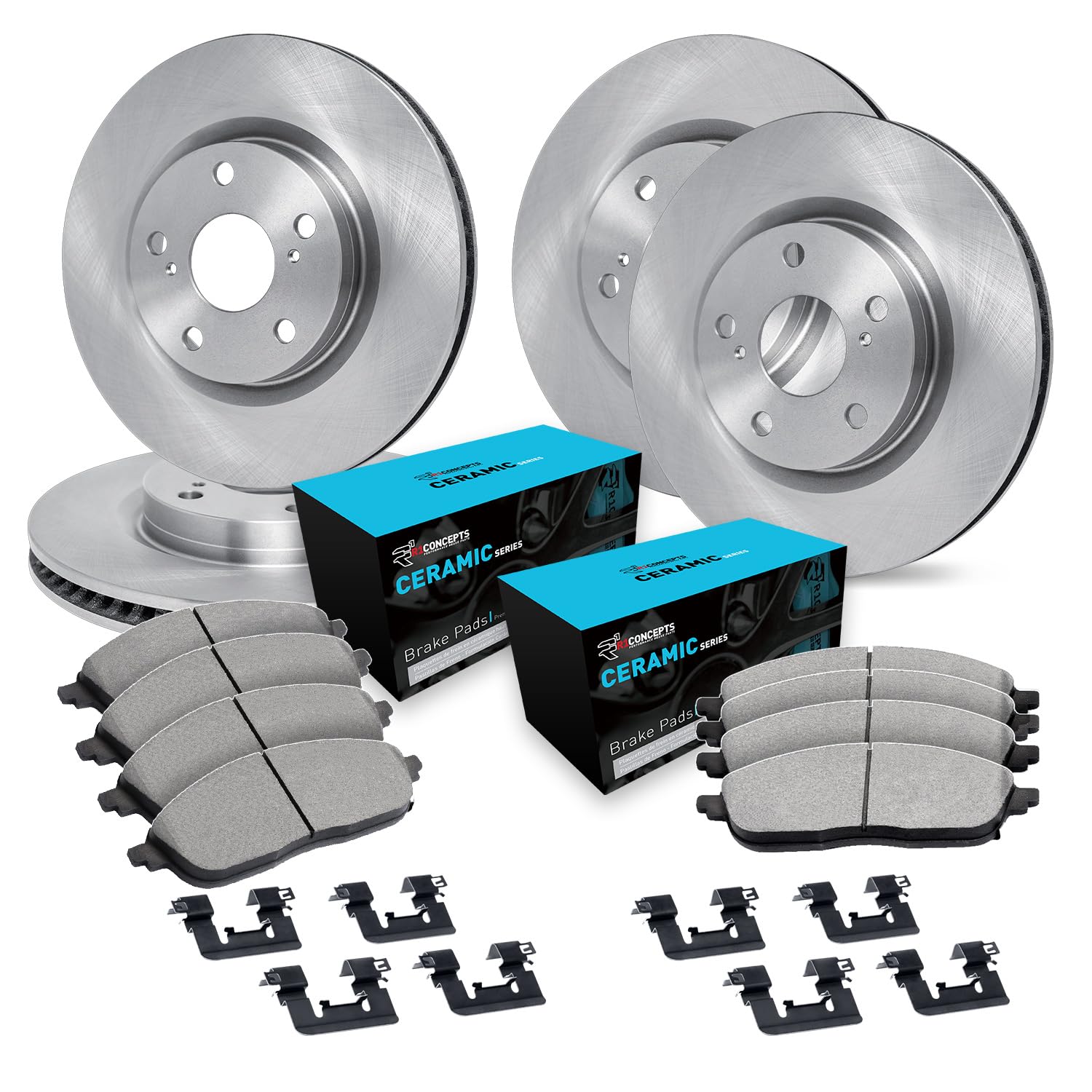 R1 Concepts Premium Ceramic Brake Pads and Rotors Kit - Front & Rear Brake System Replacement (CEB.75018.42) | High-Performance Braking for Sedans, SUVs & Trucks | Smooth Stopping Power for Daily Commute & Highway Driving