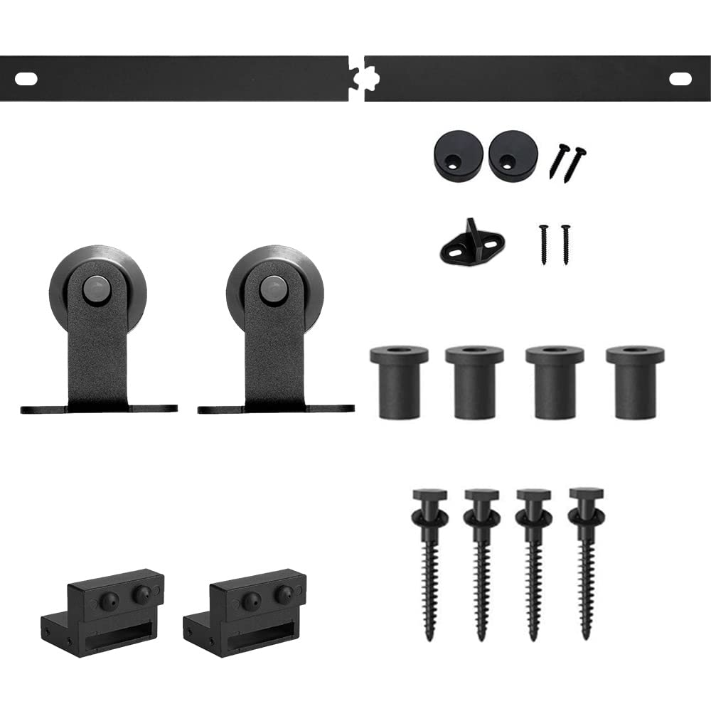 7FT Top Mount Sliding Barn Door Hardware Kit - Black Single Door Track System for Rustic Home & Office (Indoor/Outdoor Use)