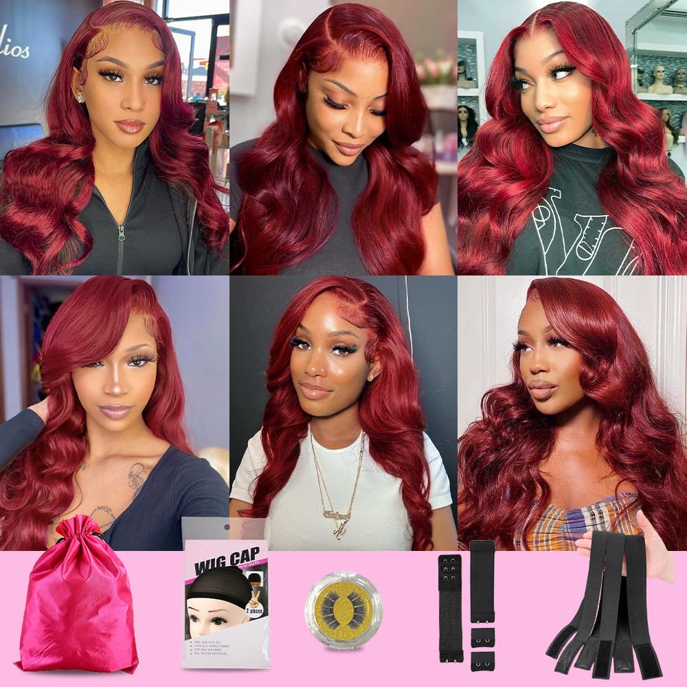 LZGYE 20 Inch Burgundy Lace Front Wigs Human Hair - 13x4 Pre Plucked with Baby Hair, 180% Density Red Colored Glueless Wig for Women | Perfect for Cosplay, Parties, and Daily Fashion Styling