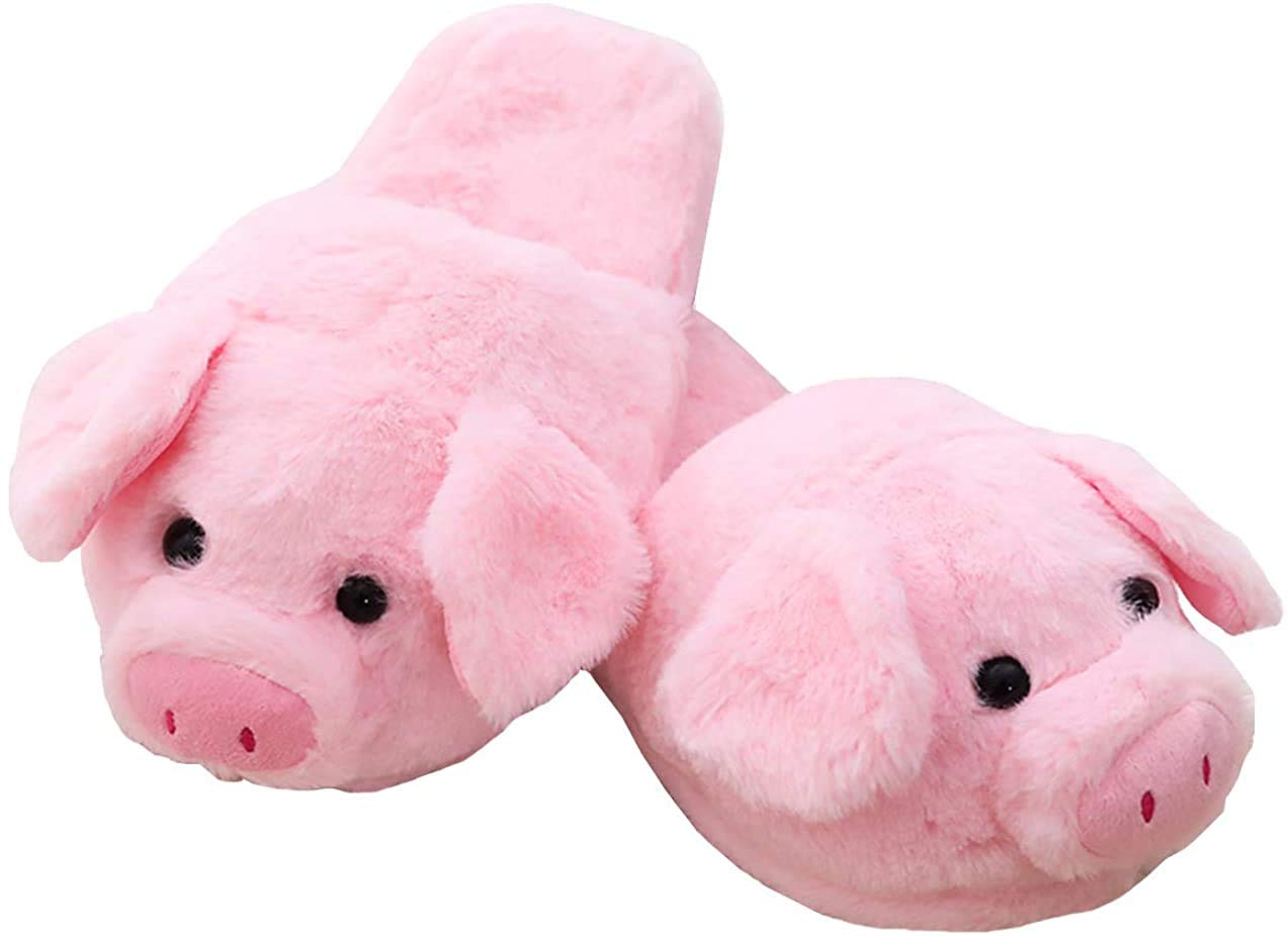 Pink Pig Plush Slippers - Fuzzy Warm Stuffed Animal House Slippers for Women | Cozy Indoor Shoes for Home, Lounge & Gift Giving