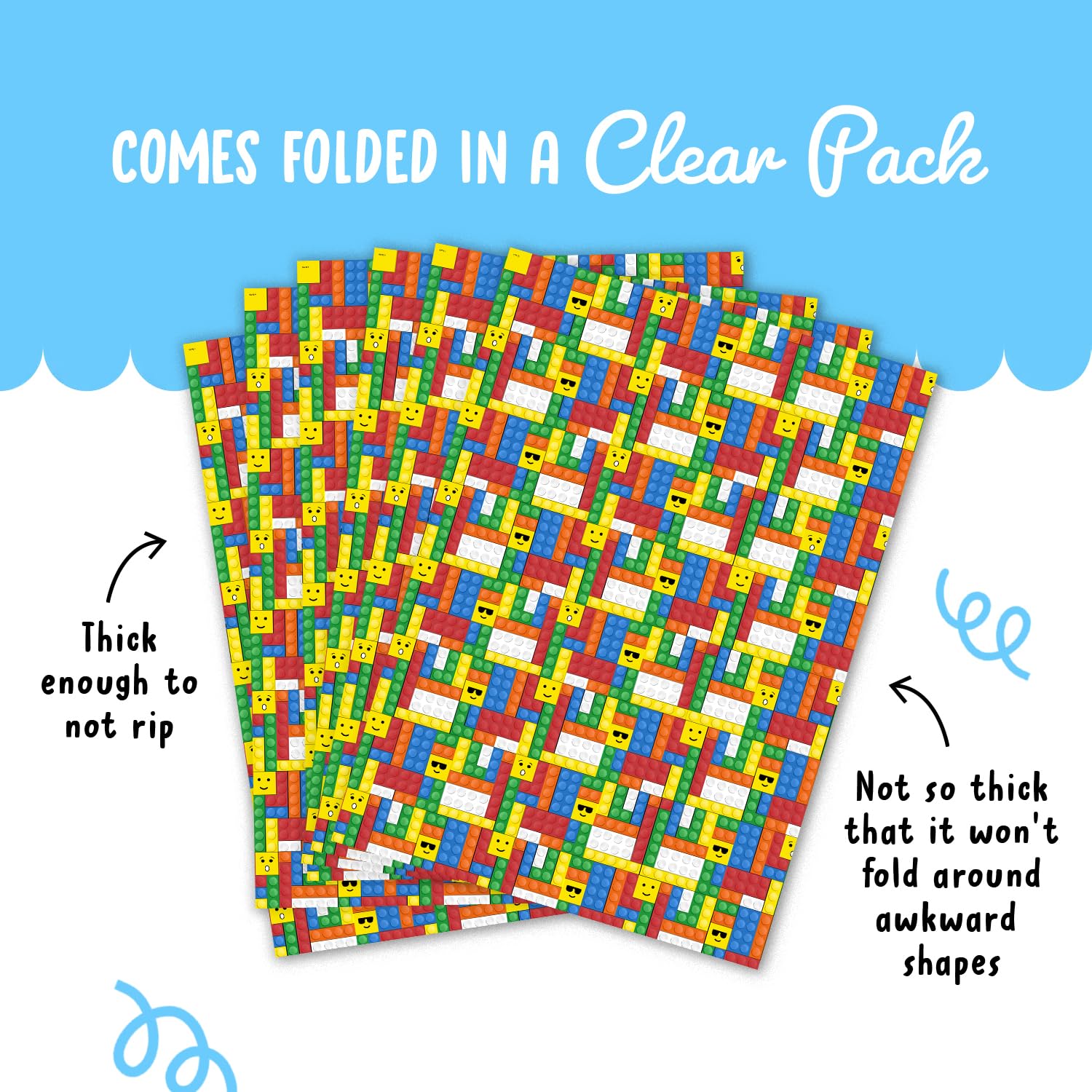 Colorful LEGO Building Blocks Wrapping Paper - 6 Sheets Gift Wrap for Kids, Birthday & Christmas Presents - Includes Fun Stickers - Perfect for Party Favors, Holiday Gifts & DIY Crafts