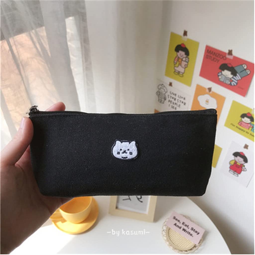 RENSLAT Embroidered Canvas Cute Pencil Pouch - Korean Style Stationery Organizer for School, Office & Travel - Perfect for Pens, Markers & Art Supplies (One Size, Multiple Colors)