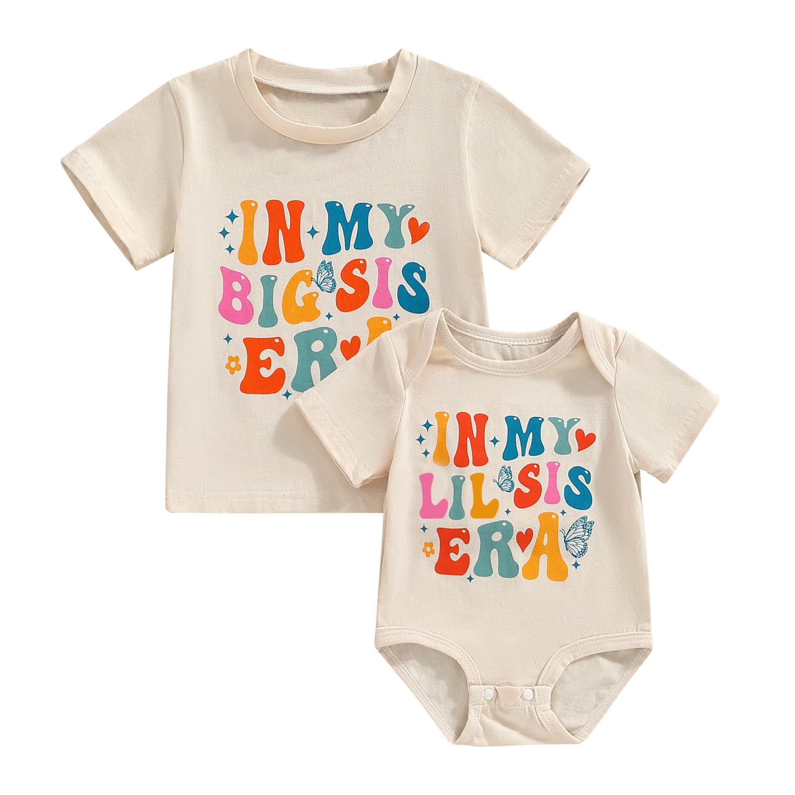 Chloefairy Toddler Baby Girl 'In My Big Sis Era' Shirts & Newborn Lil Sis Romper - Big Sister Little Sister Matching Outfits for Summer - Perfect for Sibling Photos, Family Gatherings & Birthday Celebrations
