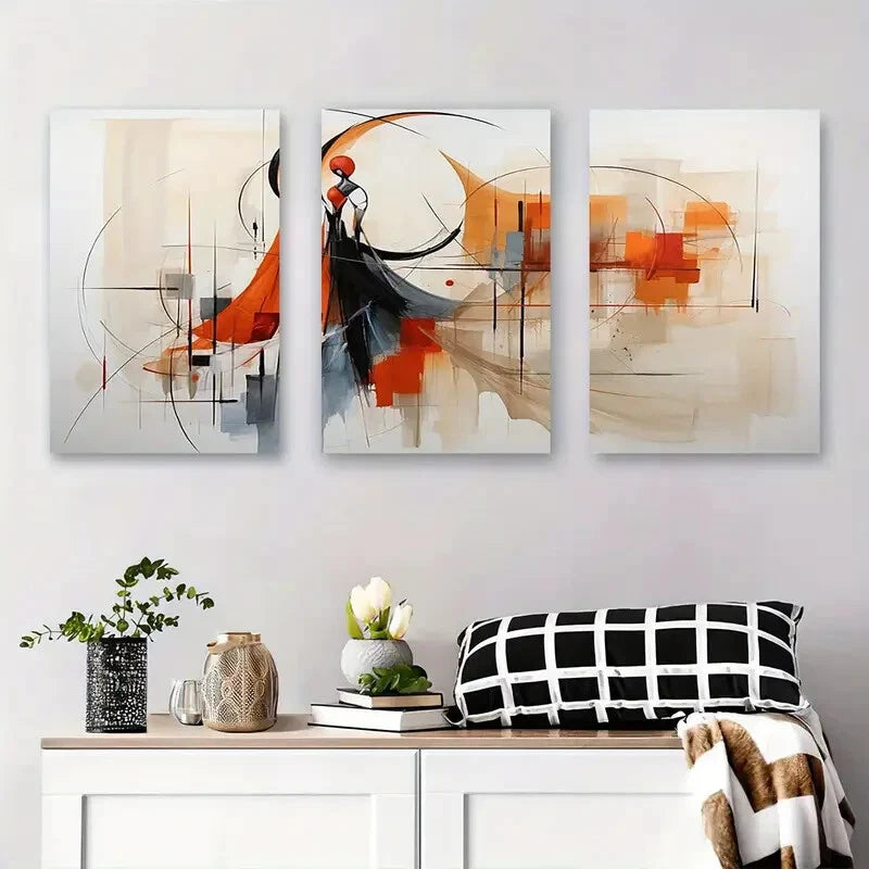 3-Piece Abstract Dance Geometric Metal Wall Art Prints - Bold Modern Decor for Living Room, Bedroom & Office - Ready to Hang