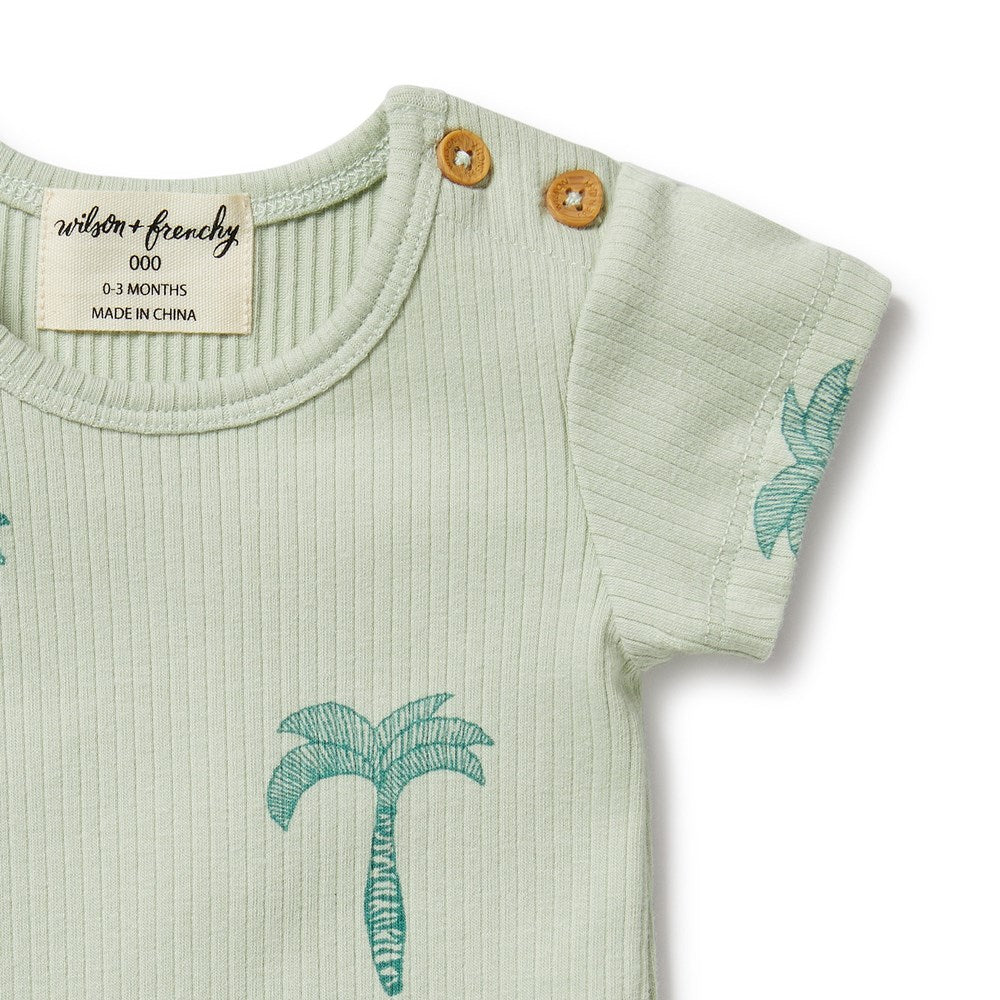 Organic Cotton Palm Tree Print Ribbed T-Shirt for Men & Women - Casual Summer Beach Wear & Vacation Outfit