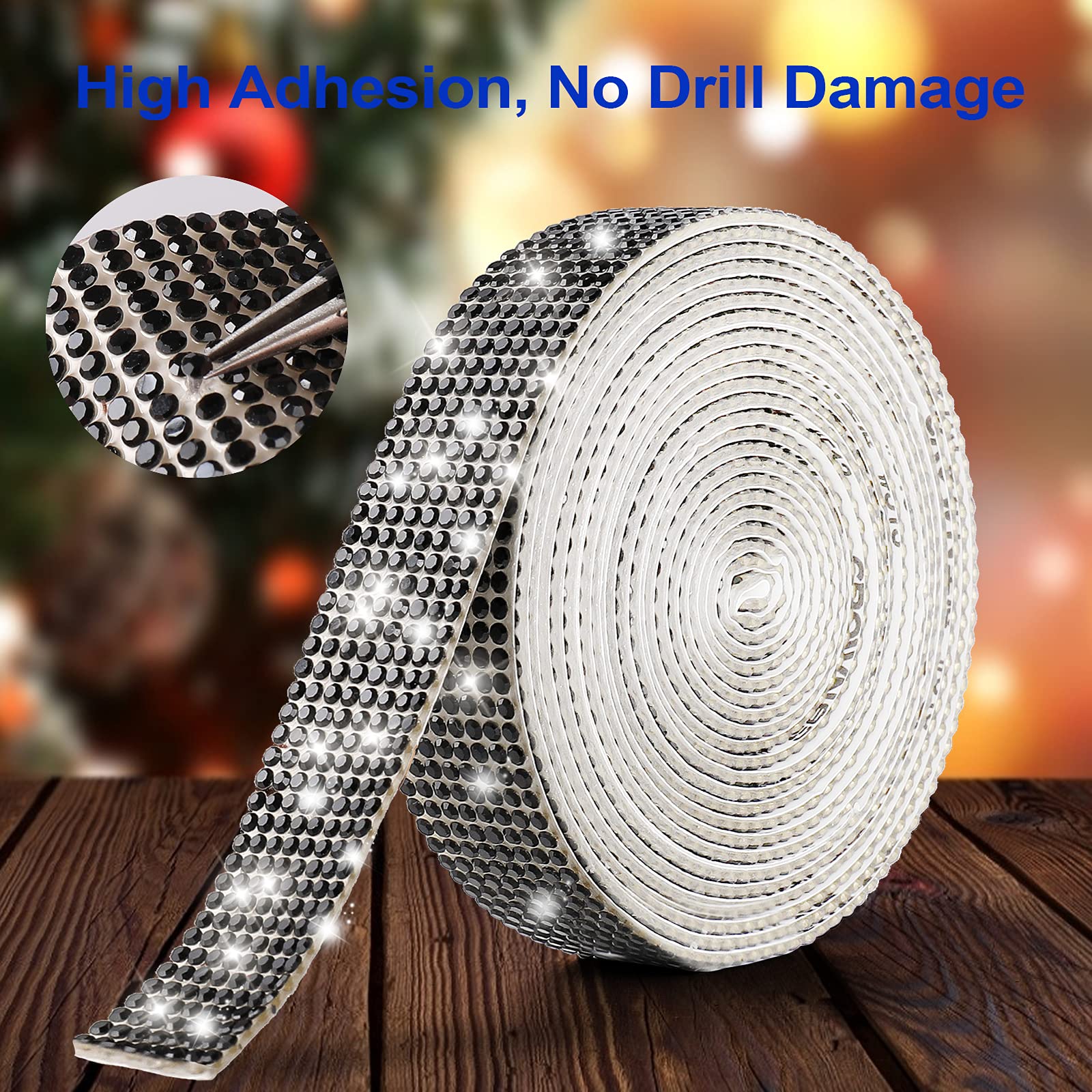 Self-Adhesive Black Rhinestone Diamond Ribbon - 2mm Sparkling Crystal Stickers for Car Decoration, DIY Crafts, Phone Cases, Nail Art & Home Decor (1.2