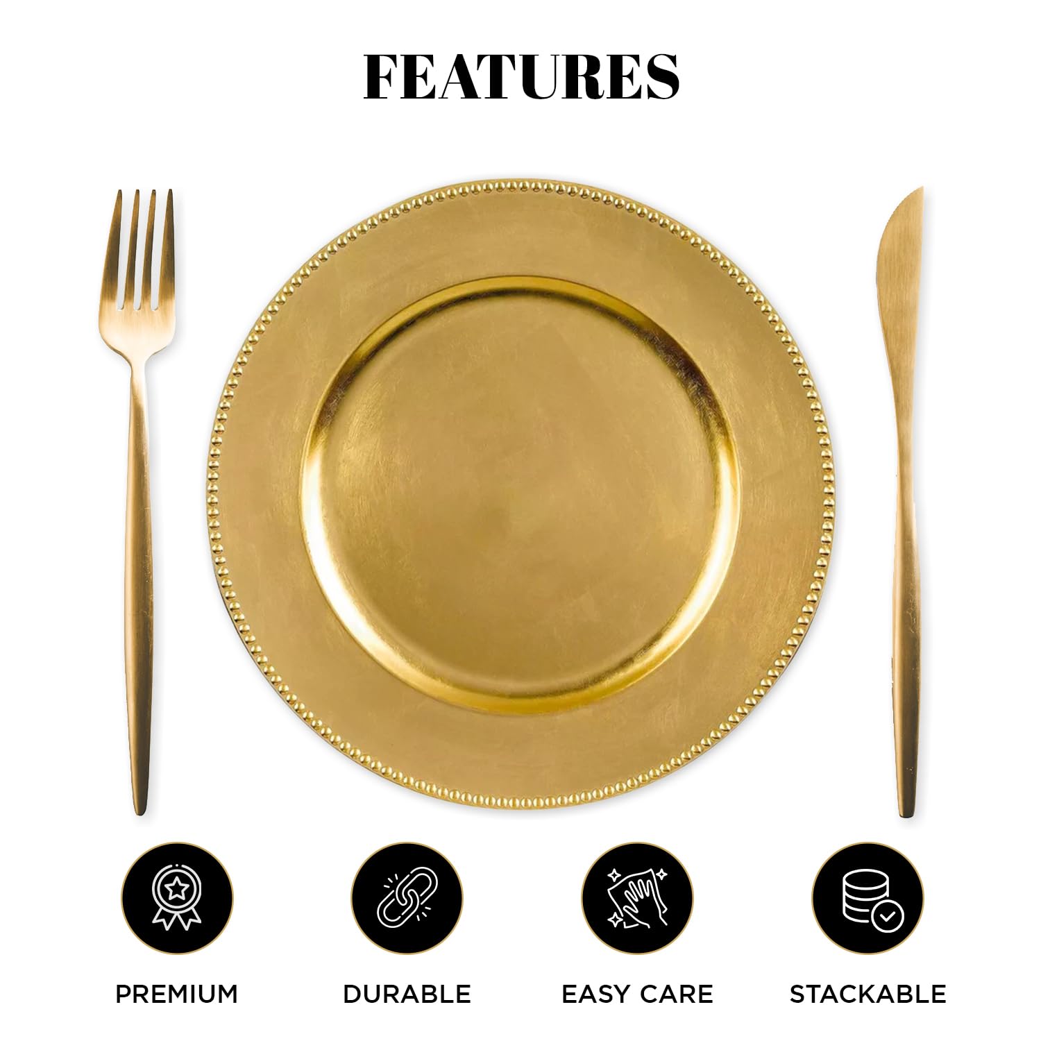 24 Pack 13 Inch Gold Beaded Charger Plates - Heavy Duty Plastic Dinner Plate Chargers for Weddings, Parties & Events - Elegant & Durable Party Tableware for Formal Dinners, Bridal Showers & Special Occasions