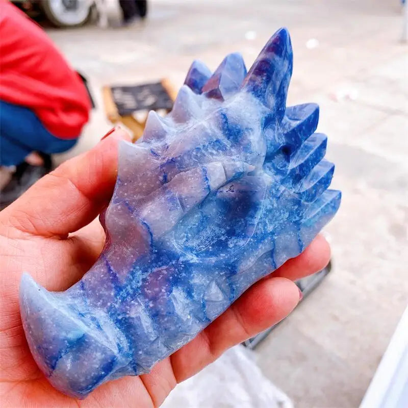 13CM Natural Blue Aventurine Crystal Carved Dragon Skull Statue - Feng Shui Healing Stone, Reiki Energy Decor, Unique Spiritual Gift for Home & Office (1 Piece) - Perfect for Meditation, Yoga Spaces & Crystal Collections