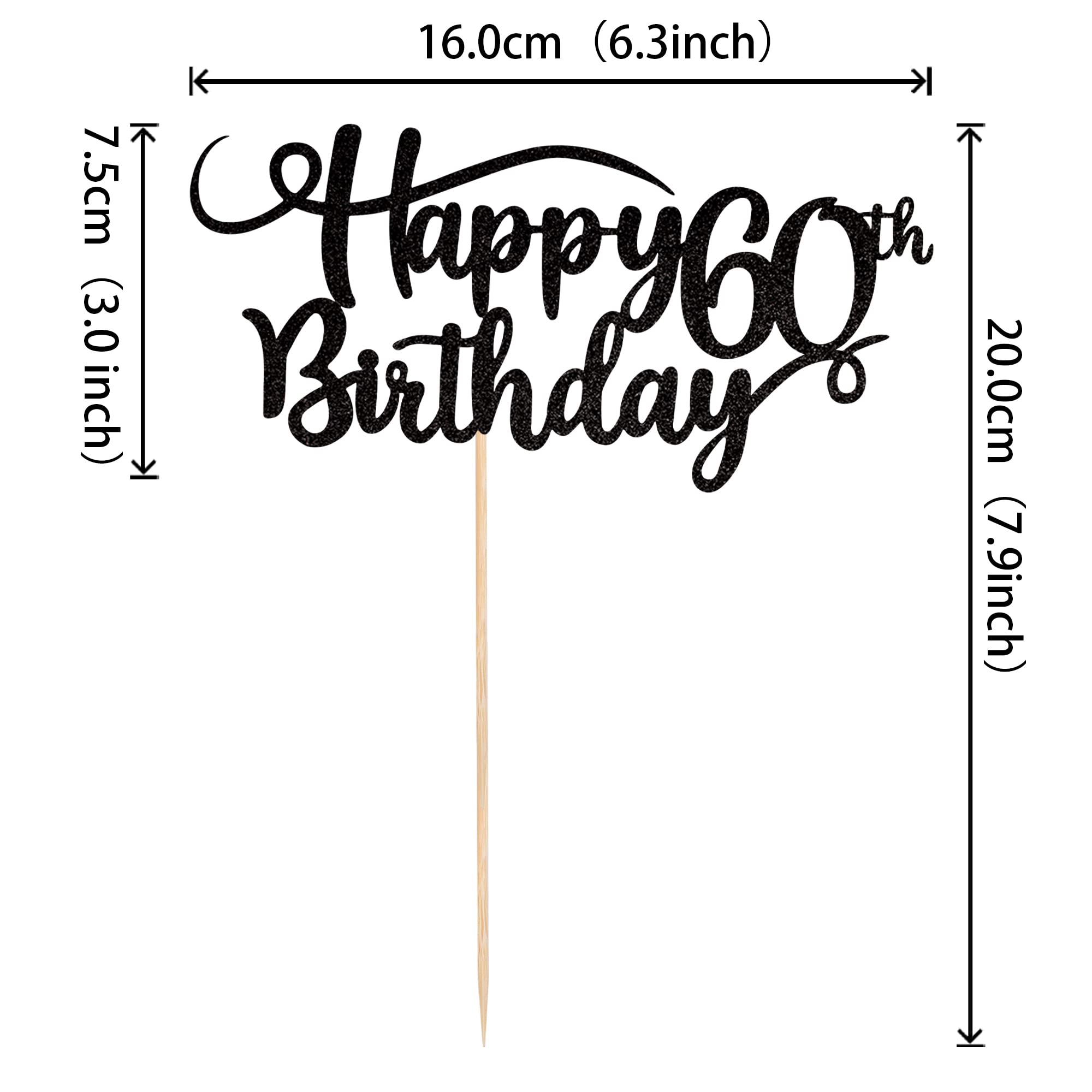 Rsstarxi 1 Pack Happy 60th Birthday Cake Topper - Glitter Number 60 Sixty Years Old Cake Decorations for Anniversary Party Supplies (Black) - Perfect for Milestone Birthday Celebrations, Retirement Parties & Golden Jubilee Events