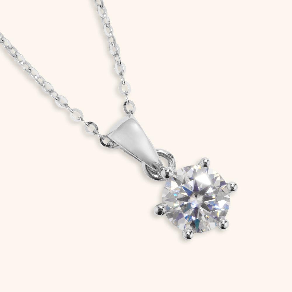 Classic Six Prong Moissanite Pendant Necklace for Women - 925 Sterling Silver Elegant Jewelry Gift for Anniversary, Valentine's Day & Special Occasions | Perfect for Weddings, Parties & Everyday Wear