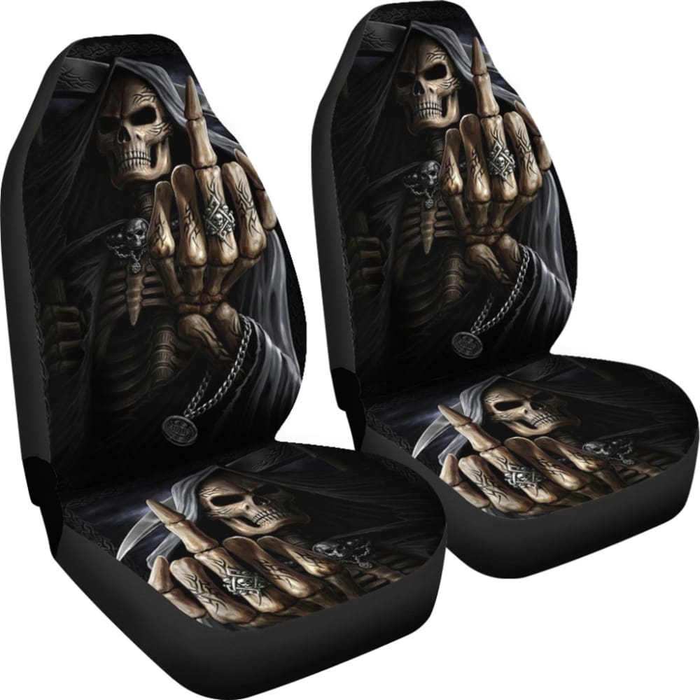 2 Pcs Gothic Skull Car Seat Covers - Universal Fit for Cars, Trucks & SUVs - Black Skull Design for Halloween, Punk & Rocker Style - Perfect for Car Interior Decoration & Themed Parties