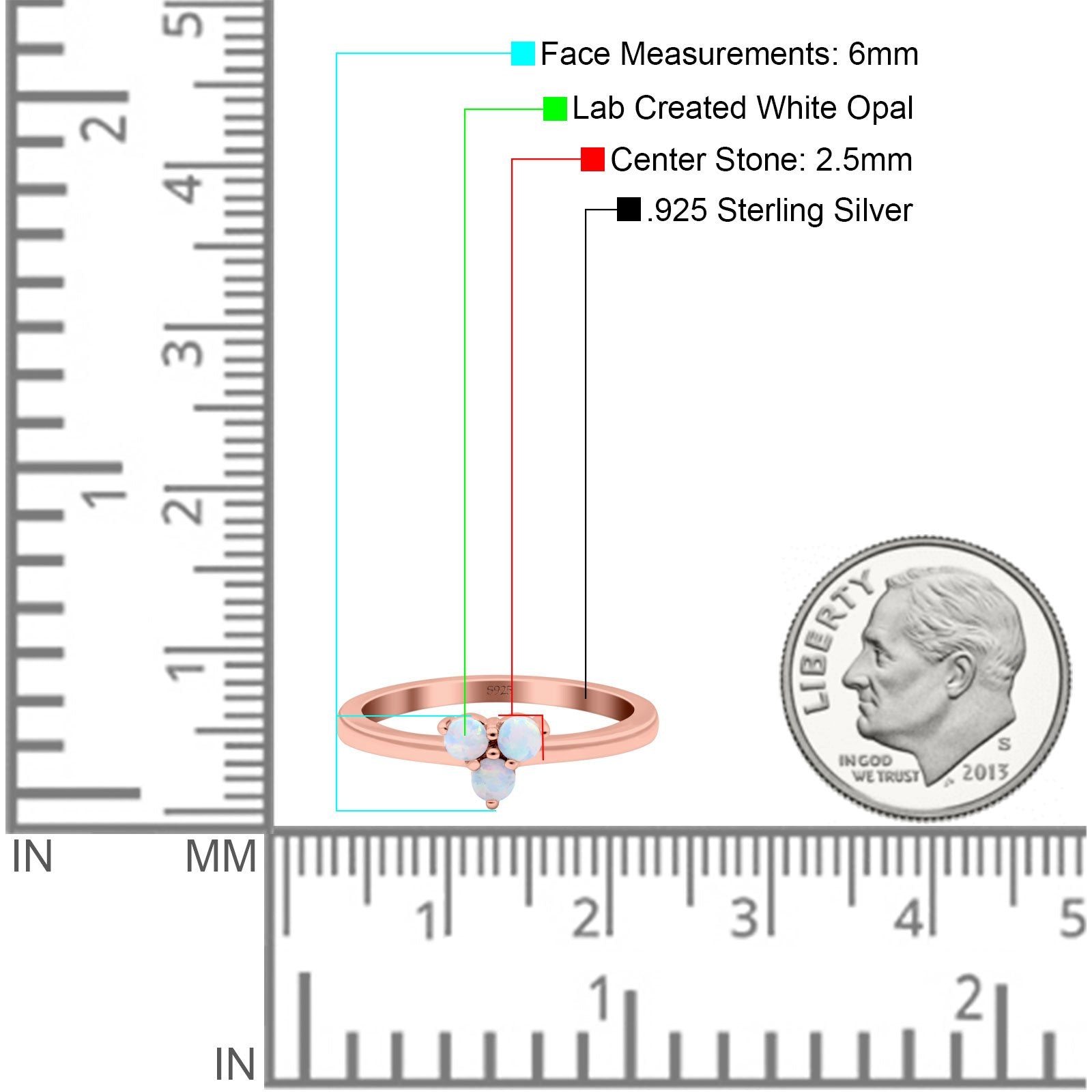 3 Stone Fashion Ring - Lab Created White Opal Round Cut in 925 Sterling Silver for Women, Elegant Jewelry Gift for Anniversary, Birthday & Special Occasions