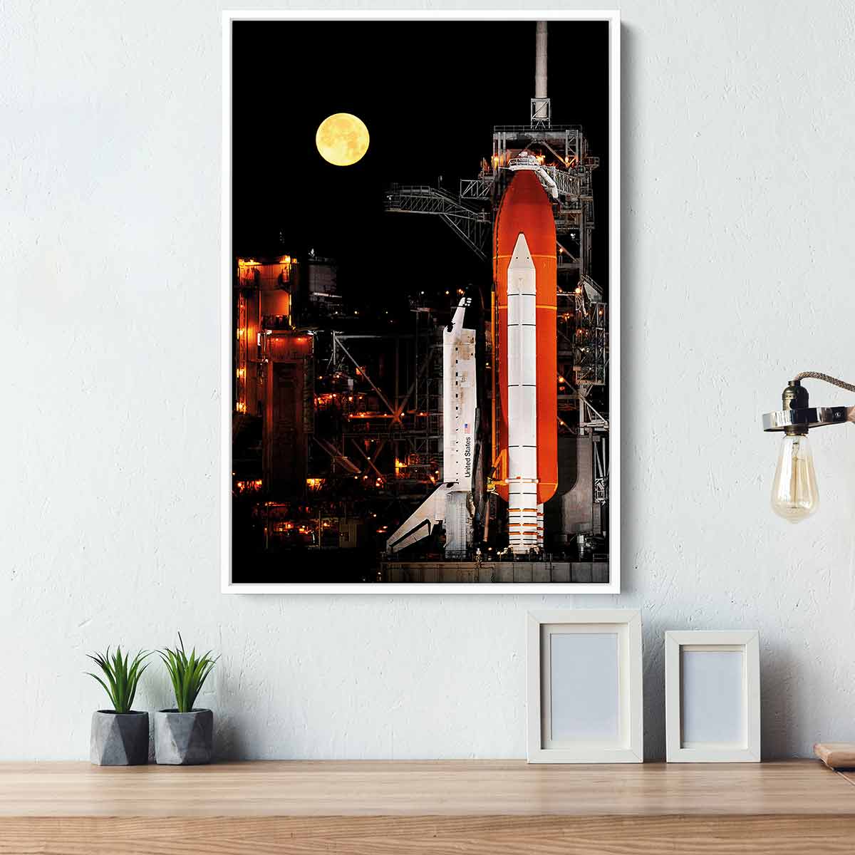 Black Rocket Space Ship Wall Art Canvas Print - 1327 - Modern Space Themed Decor for Kids Room, Nursery, or Playroom