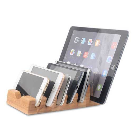 6-in-1 Natural Wood Charging Station & Docking Organizer for Phone, Tablet, Smartwatch - Perfect for Home, Office & Nightstand Organization