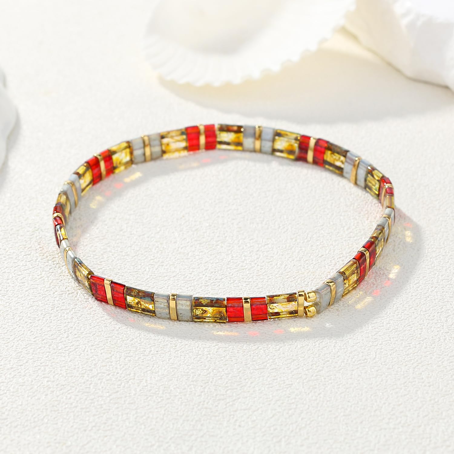 Rainbow Tila Beads Stretch Bracelets for Women - Stackable Charm Bracelet Set, Boho Summer Fashion Jewelry - Perfect for Beach Parties, Music Festivals & Everyday Layering