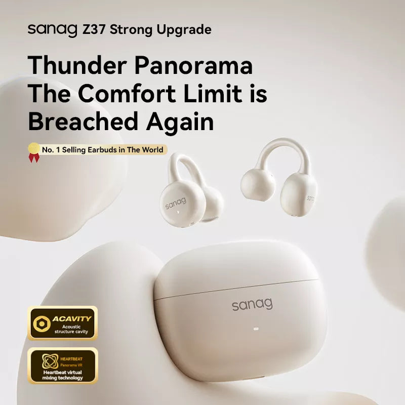 Sanag Z37 Open Ear Wireless Bluetooth Headphones - Lightweight Clip-On Design for Running, Cycling & Workouts