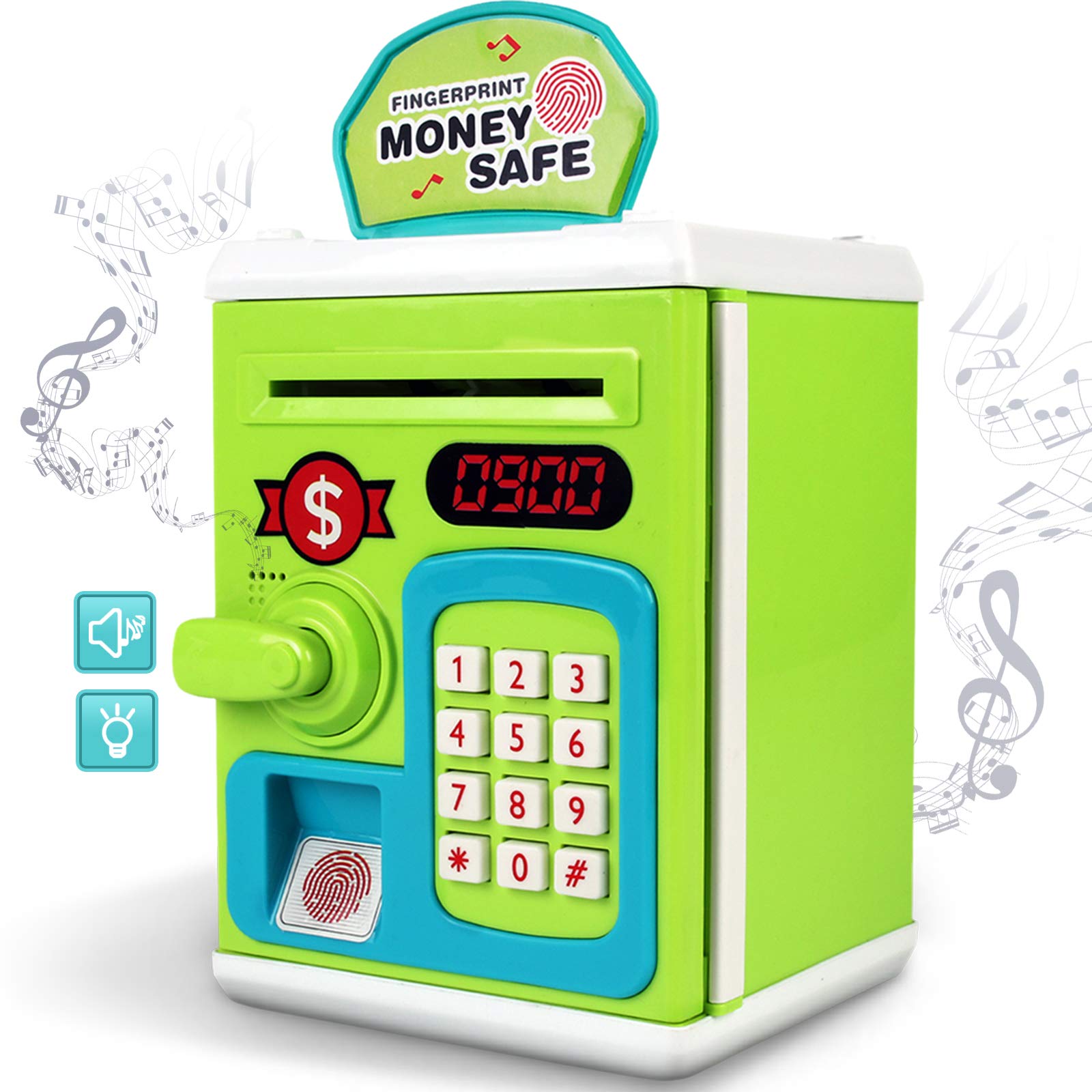 MEIJIABA Kids Piggy Bank for Boys & Girls - Mini ATM Machine Electronic Money Saving Box, Plastic Safe Bank with Password (Green) - Fun & Educational Toy for Teaching Kids Money Management & Savings