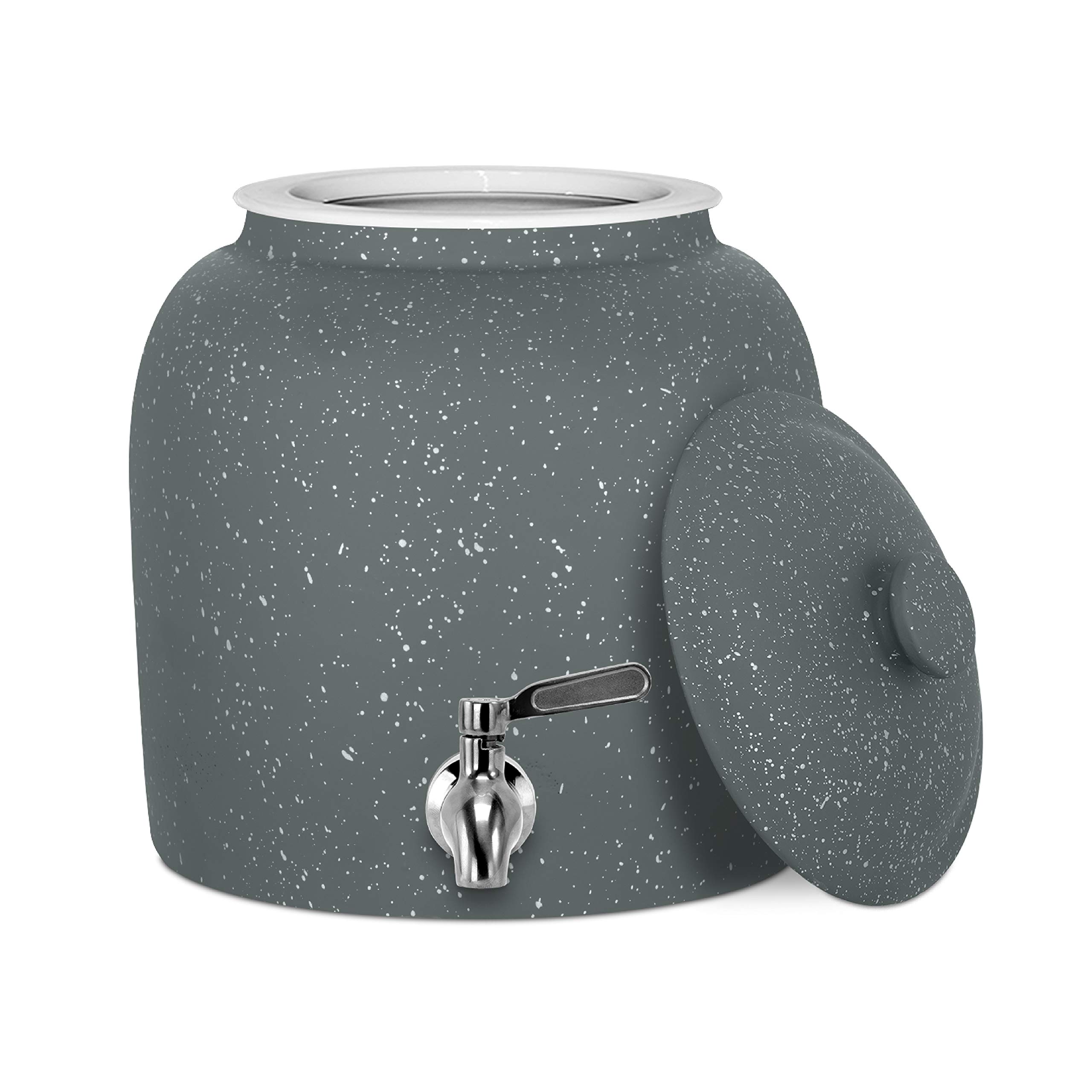Geo Sports Porcelain Water Dispenser with Lid & Valve - Dark Gray Speckled Design, BPA-Free, 5-Gallon Capacity for Home, Office & Outdoor Use