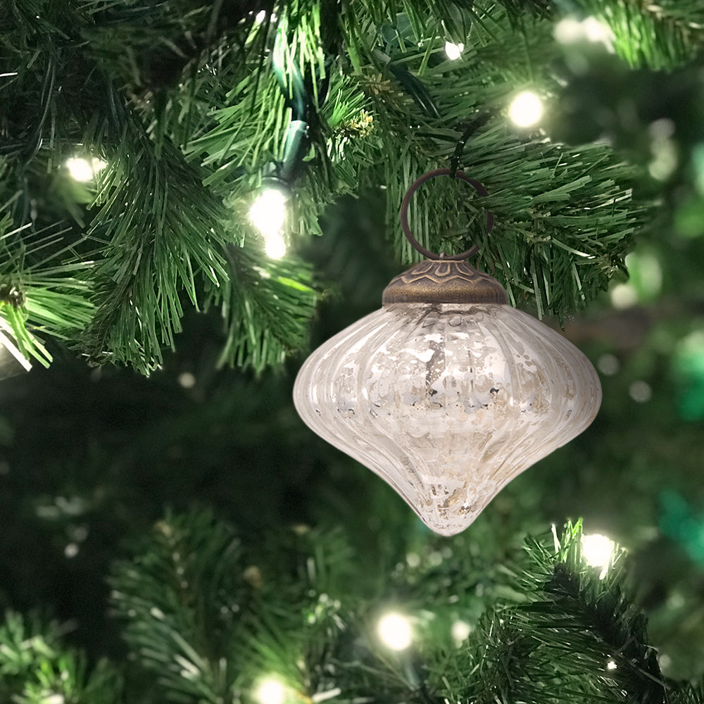 3 Pack Mercury Glass Ornaments - 2.5 Inch Silver Christmas Tree Decorations with Lucy Design | Perfect for Holiday Decor, Party Favors & Gift Giving