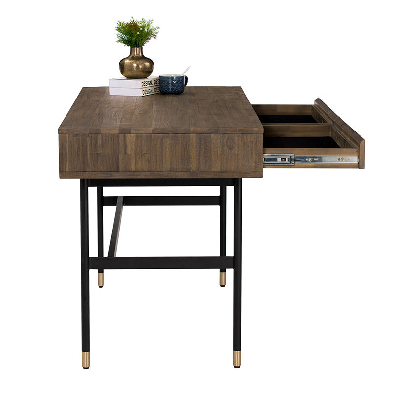 HAMILTON Study Desk 140cm - Solid Oak & Acacia Veneer, Toffee Finish - Perfect for Home Office, Study Room & Small Spaces