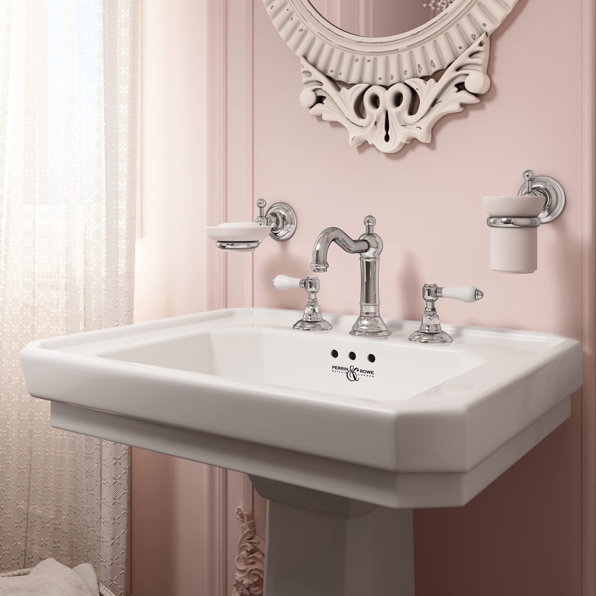 ROHL A1487STN Premium Bathroom Accessories Set in Satin Nickel Finish - Modern Faucet, Towel Bar & Soap Dispenser for Luxury Bathroom Decor