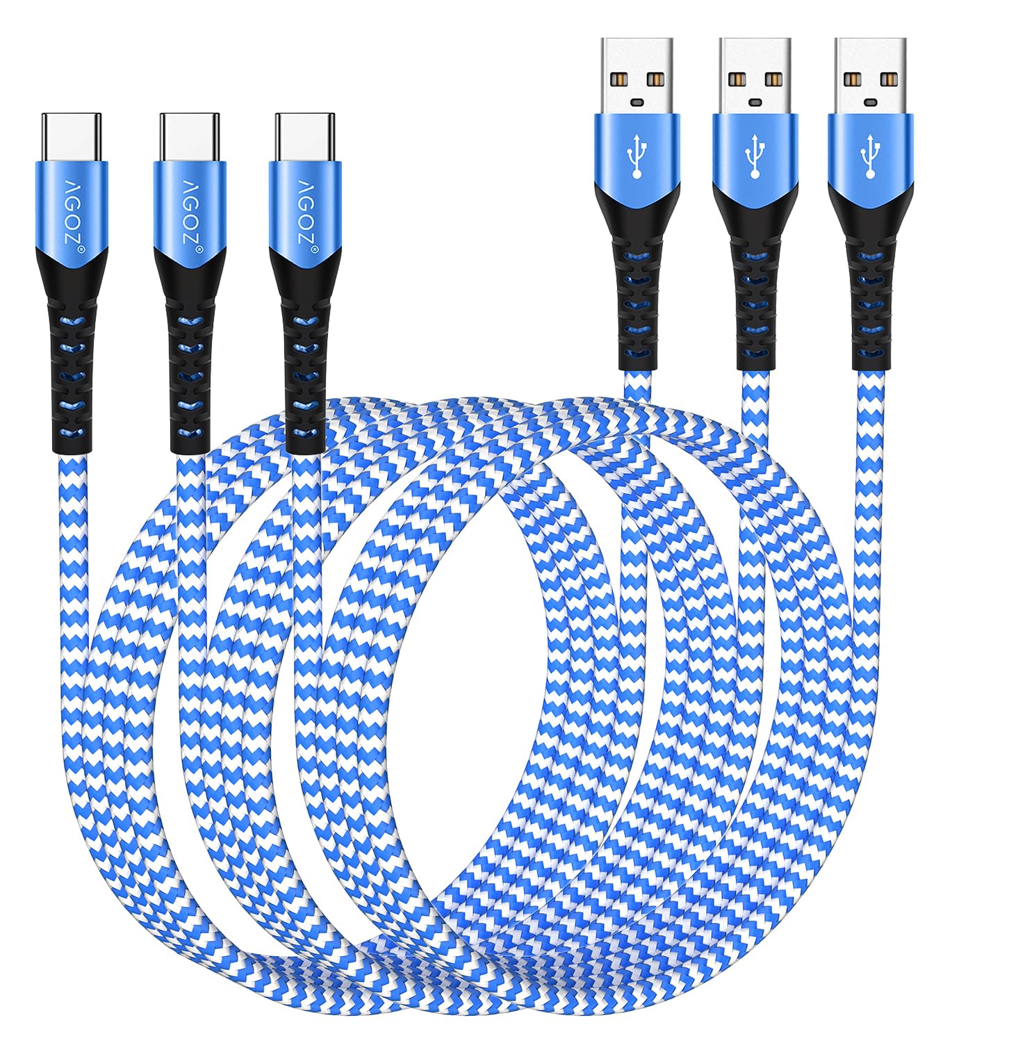 3-Pack 10ft USB C to USB C Fast Charging Cable Braided Nylon - Compatible with iPhone 15 Pro Max/15 Pro/16 Plus/16, iPad Pro 12.9
