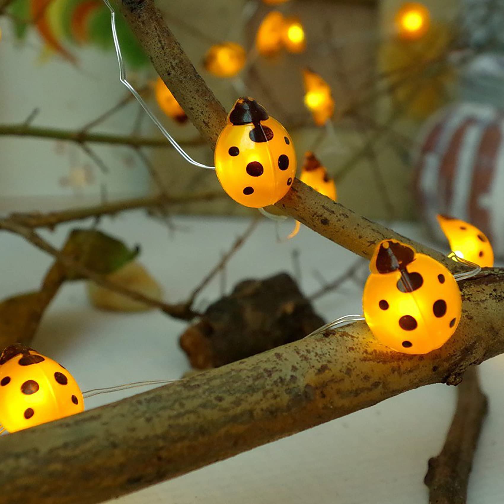 Keeda 30 LED Ladybug Fairy Lights - 9.8ft Battery Operated Silver Wire String Lights for Bedroom, Party, Wedding, Patio & Christmas Decor (Yellow) | Perfect for Indoor & Outdoor Decoration, Garden Lighting, and Festive Atmosphere