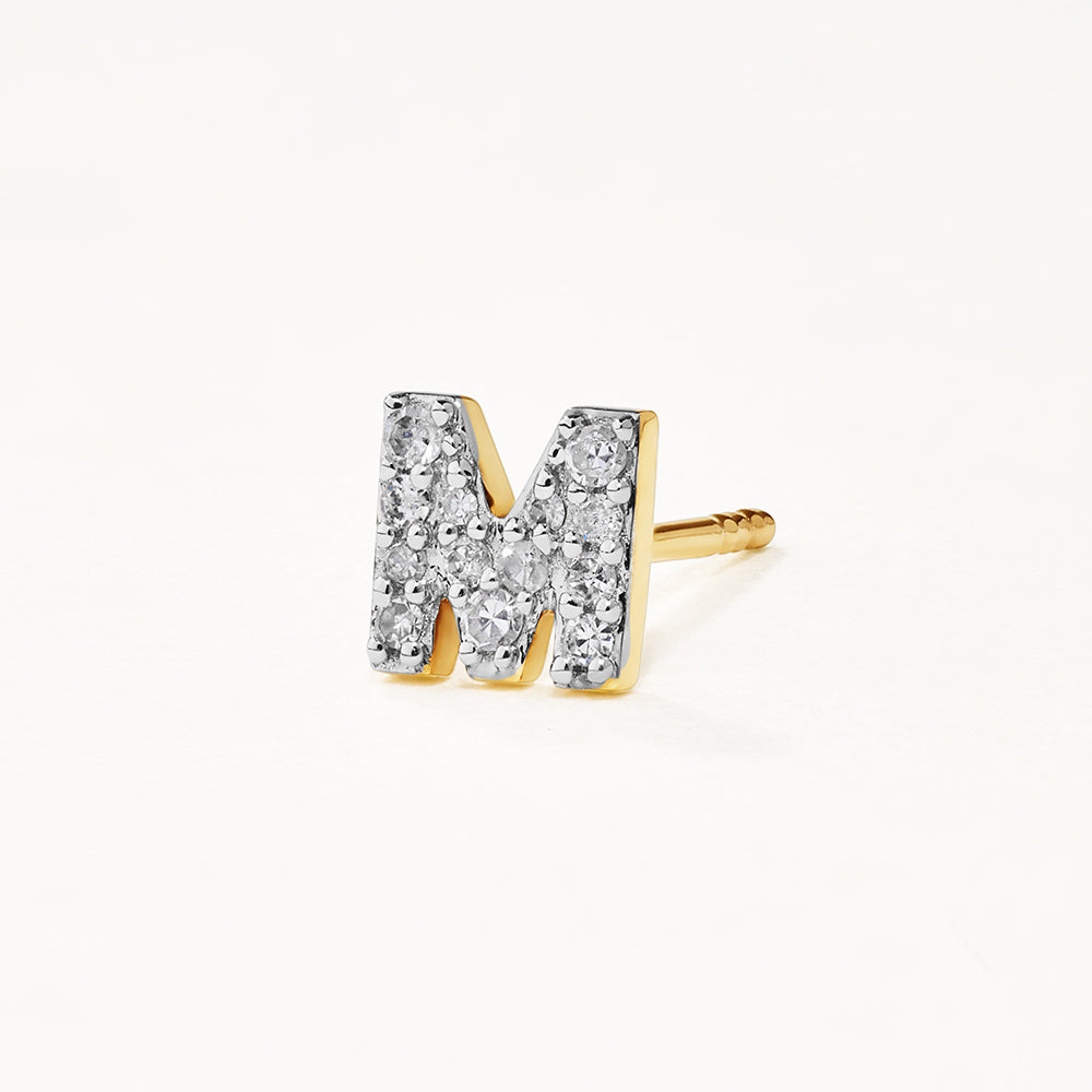 10k Gold Diamond Letter M Single Stud Earring - Elegant Initial Jewelry for Women, Perfect for Gifts, Birthdays & Everyday Wear