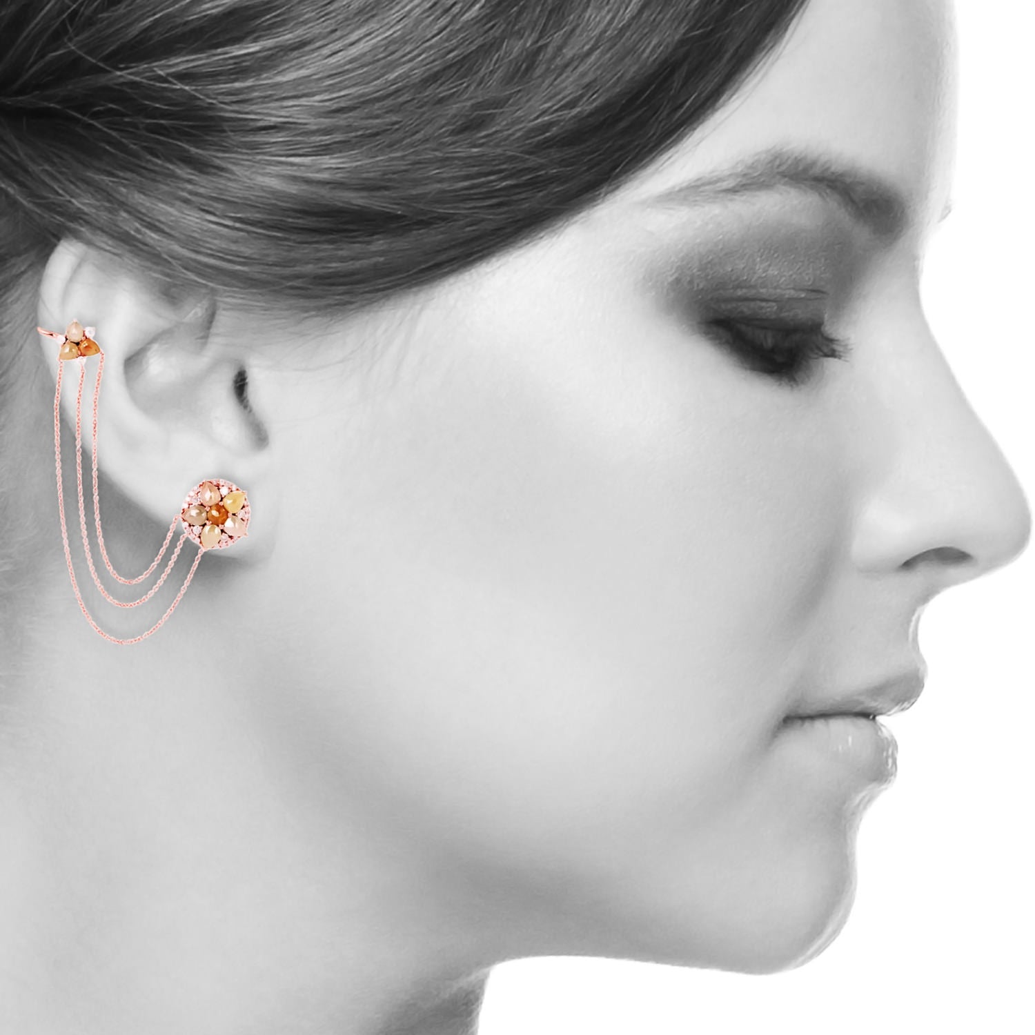 18K Rose Gold Floral Ice Diamond Ear Cuff Earrings for Women - Elegant Jewelry Gift for Parties, Weddings & Special Occasions