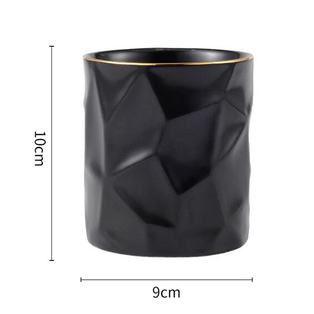 Irregular Geometric Pen Holder with Textured Design - Desktop Stationery Organizer, Home Office Decor, Flower Vase & Kitchen Storage - Black for Stylish Workspace & Home Decor