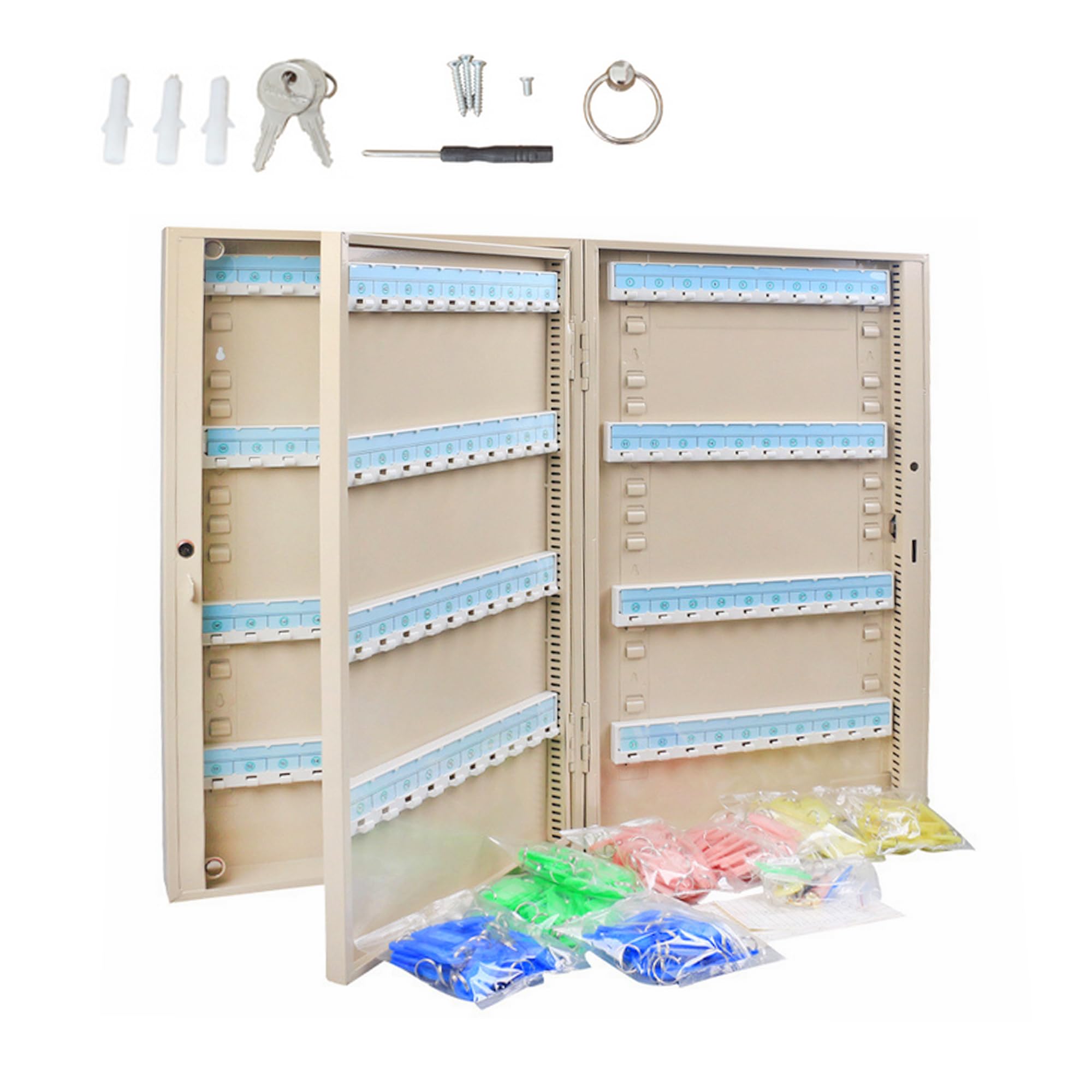 INTSUPERMAI 160 Keys Storage Box - Wall Mount Key Cabinet with Combination Lock, Key Holder Box & Storage Hooks for Home, Office, Hotel, and Apartment Organization