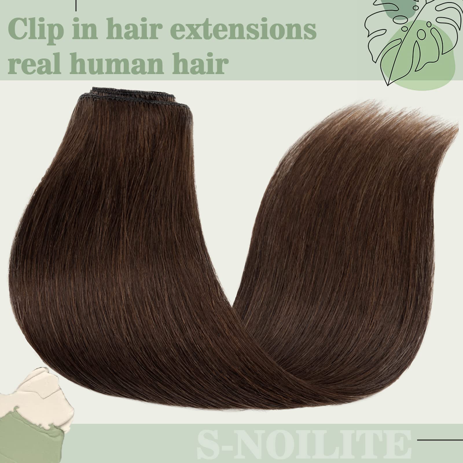 S-noilite Clip-in Human Hair Extensions - 8 Pieces, 18 Clips, 100% Real Human Hair, Silky Straight, 10
