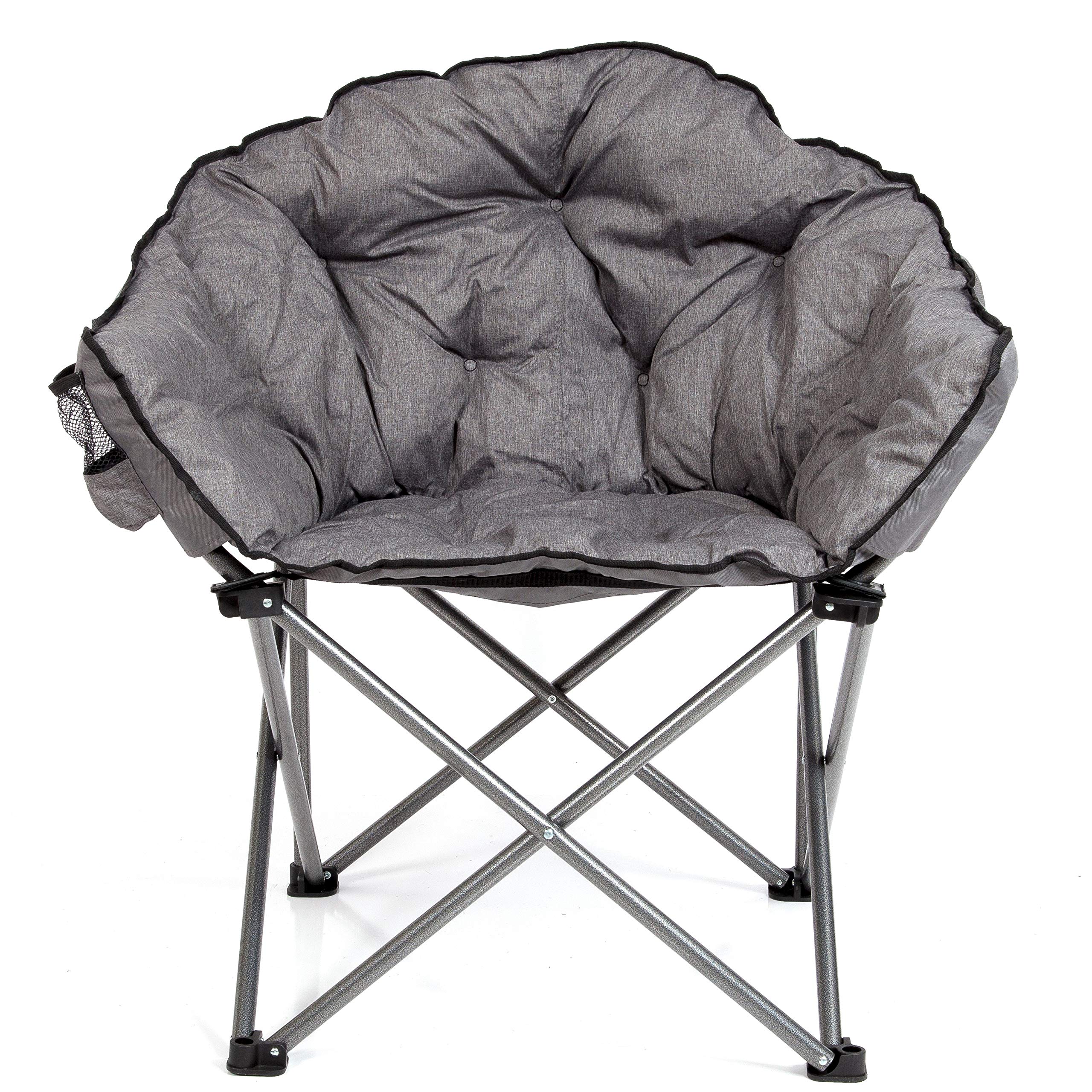 MacSports Padded Cushion Outdoor Folding Lounge Chair - Comfortable Patio Club Chair with Gray Cushion for Backyard, Poolside & Camping Relaxation