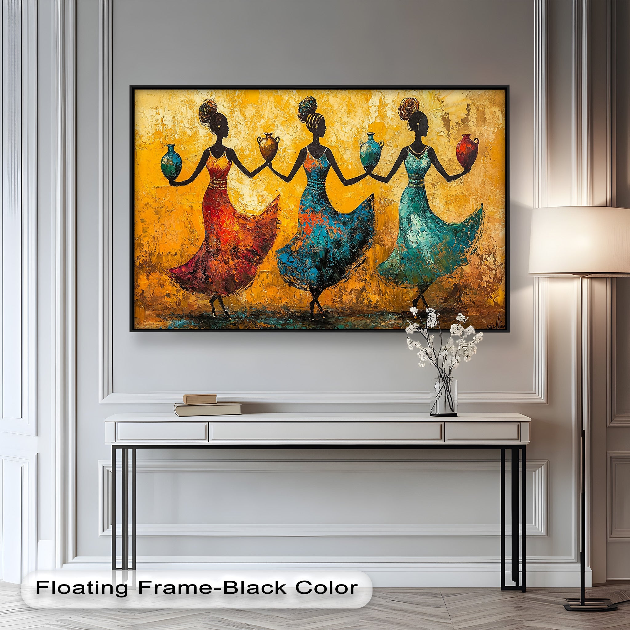Vibrant African Women Art - Hand-Painted Framed Oil Canvas Wall Decor for Living Room, Bedroom & Office | Unique Cultural Home Decor Gift