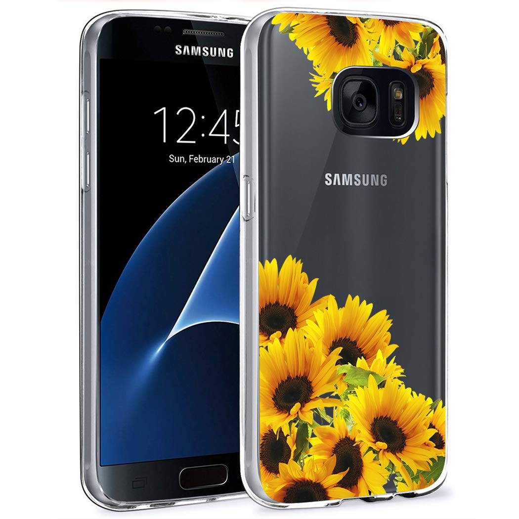 Cute Clear Slim Shockproof Sunflower TPU Case for Samsung Galaxy S7 - Soft Flexible Protective Cover for Women & Girls - Perfect for Everyday Use, Work, and Travel