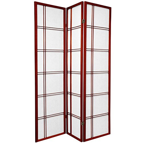 6-Ft Double Sided Shoji Privacy Screen Room Divider - 3 Panel Rosewood Asian Decor for Home & Office | Oriental Furniture for Living Room, Bedroom Partition