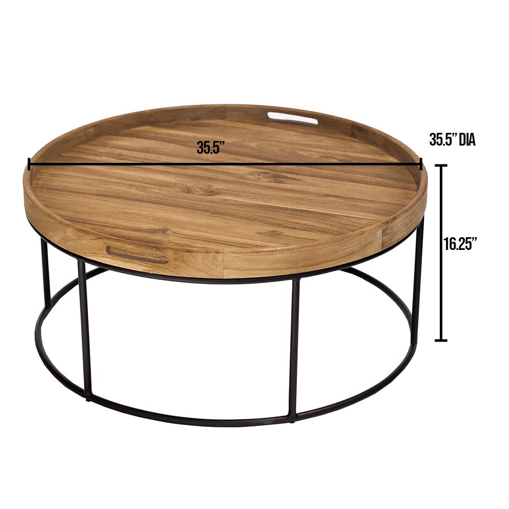 Padma's Plantation Berkeley Natural Wood Coffee Table with Iron Frame - Modern Living Room Furniture for Home Decor & Small Space