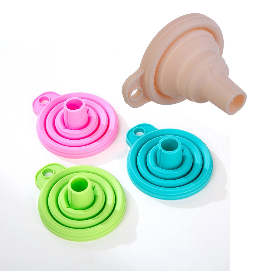 Food Grade Silicone Collapsible Funnel Set of 6 - Small Foldable Kitchen Funnel for Liquid & Powder Transfer - Perfect for Cooking, Baking, Camping & DIY Projects