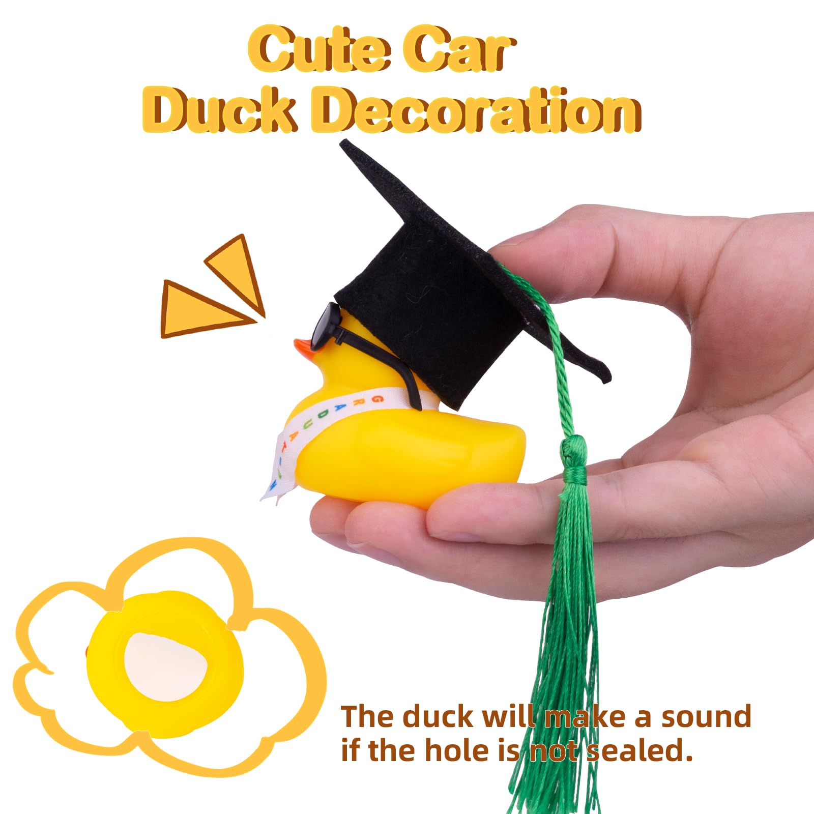 Graduation Rubber Duck Car Decorations 2 Pack - Mini Graduation Hats, Sashes & Glasses - Fun Dashboard Ornaments for Graduation Party, Gift, Celebration & Car Accessories - Perfect for Graduates, Students & Teachers