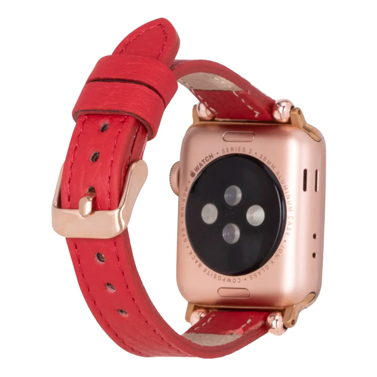 Premium Red Leather Ultra Slim Apple Watch Band - Stylish & Comfortable Replacement Strap for Apple Watch Series 1/2/3/4/5/6/7/8/SE - Perfect for Workouts, Office Wear & Everyday Fashion Accessory