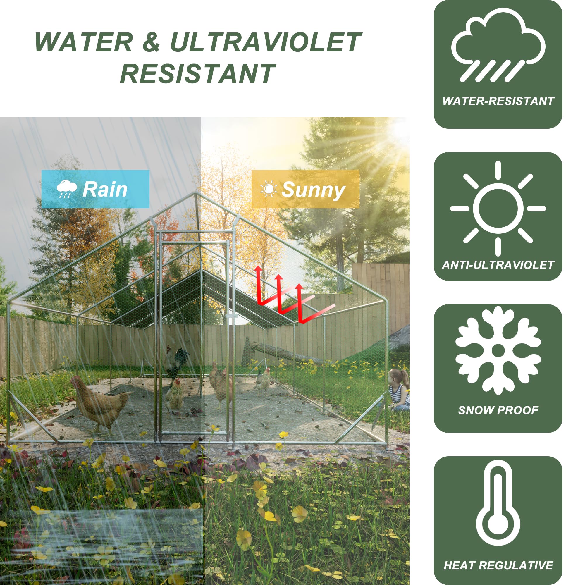 Premium 10'x26'x6.56' Walk-In Chicken Coop - Large Metal Poultry Cage with Waterproof UV-Resistant Cover - Backyard Hen House for Chickens, Ducks & Rabbits - Ideal for Farm, Garden & Outdoor Poultry Keeping
