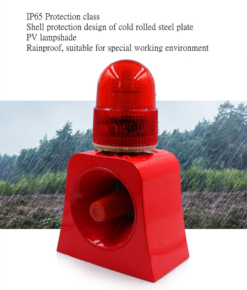 Industrial Grade 120dB Sound & Flashing Light Alarm Siren with Custom Voice - Emergency Warning System, USB Port, AC 110V (Model SF-503) for Warehouse, Construction Site & Outdoor Security
