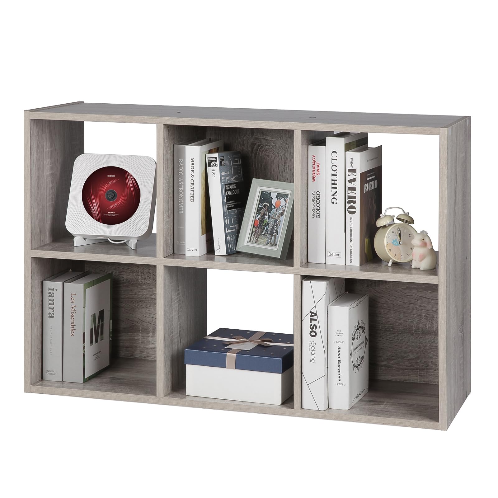 6 Cube Storage Organizer - Closet Cabinet & Bookshelf Organizer for Bedroom, Living Room, Study | Oak Grey Home Organization Solution for Clothes, Books & Office Supplies