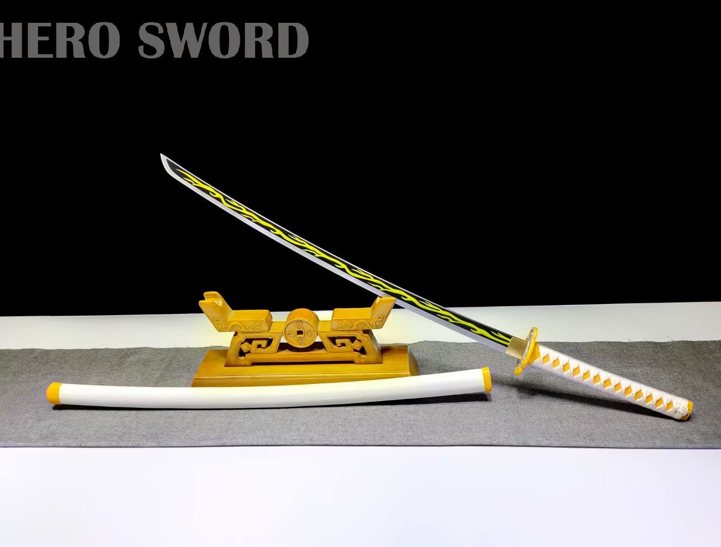 Handmade 1095 High Carbon Steel Demon Slayer Katana Sword - Agatsuma Zenitsu Cosplay Knife, Sharp Japanese Anime Sword for Collection & Display | Perfect for Anime Fans, Cosplay Events & Martial Arts Training