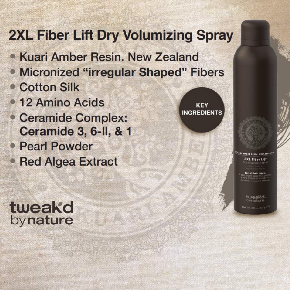 Tweak'd 2XL Fiber Lift Dry Volumizing Spray with Kauri Amber Resin - 8 oz Hair Volumizer for Fine, Flat Hair | Adds Instant Volume & Texture for All-Day Hold | Perfect for Styling, Updos & Special Occasions