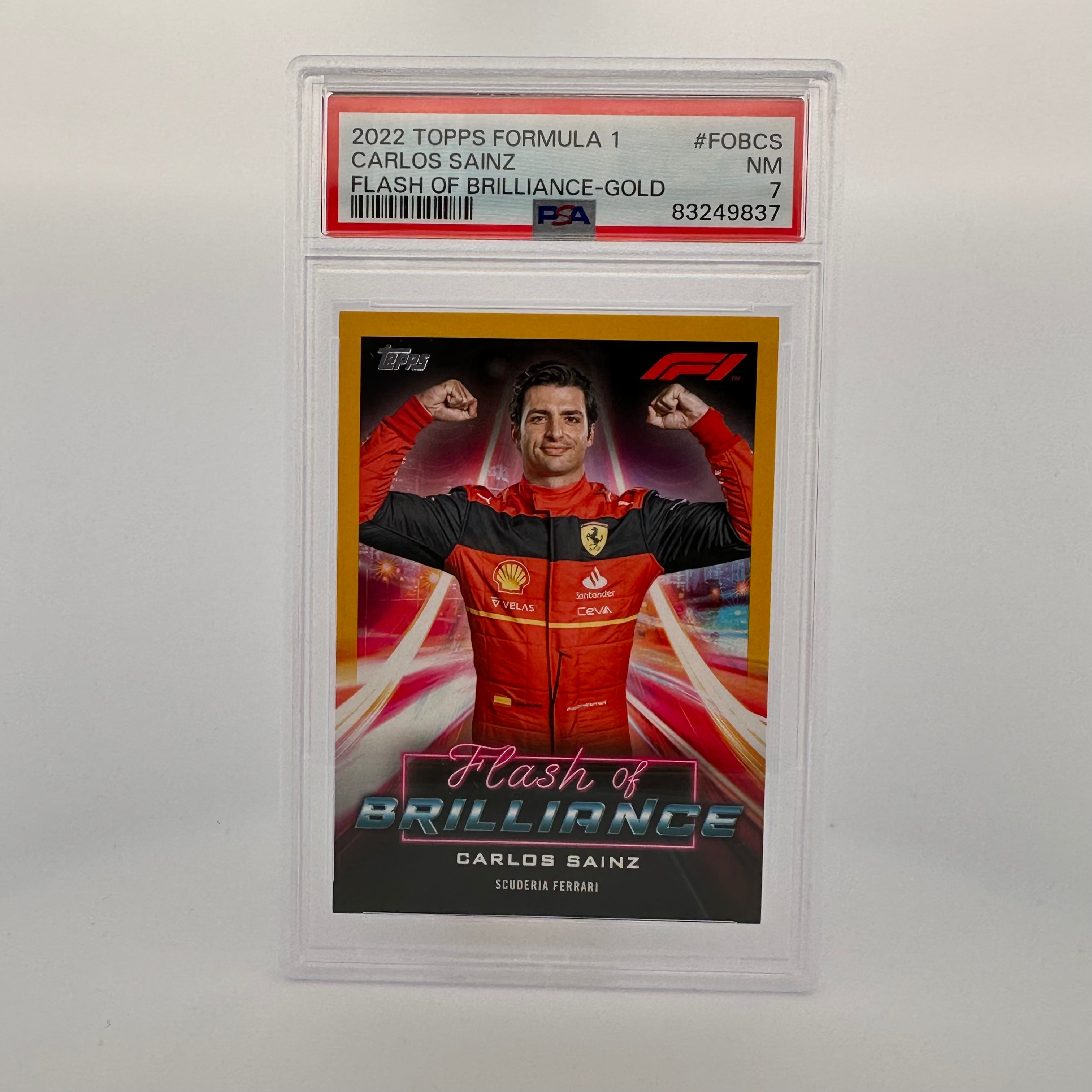 PSA 7 Carlos Sainz #FOBCS Flash Of Brilliance Gold Trading Card - 19/50 Limited Edition - Perfect for F1 Collectors and Racing Memorabilia Displays